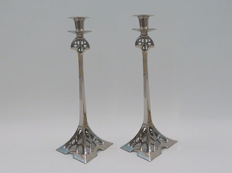 Art Nouveau Nickel Steel Candlesticks