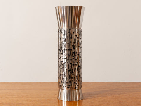 1970's German BMF Decorative Conical Metal Cylinder Vase