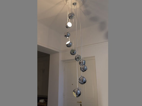 1970s Guzzini Chrome Ball Cascading Hanging Light