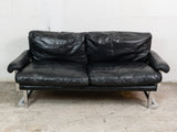 1970s Pieff Mandarin Sofa in Chrome and Black Leather by Ted Bates