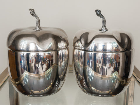 Pair of 1970s Vintage Italian Chrome Apple Ice Buckets