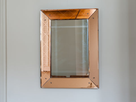 FRENCH BRONZE AND CLEAR GLASS ETCHED MIRROR
