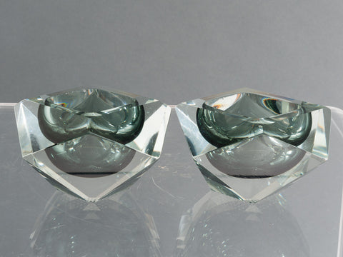 Pair of Murano Faceted Black Glass Ashtrays