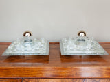 1970s Pair of Handblown Square Glass and Chrome Wall Lights by Peill & Putzler
