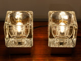 Pair of 1970's German Peill & Putzler Glass Cube Table Lamps