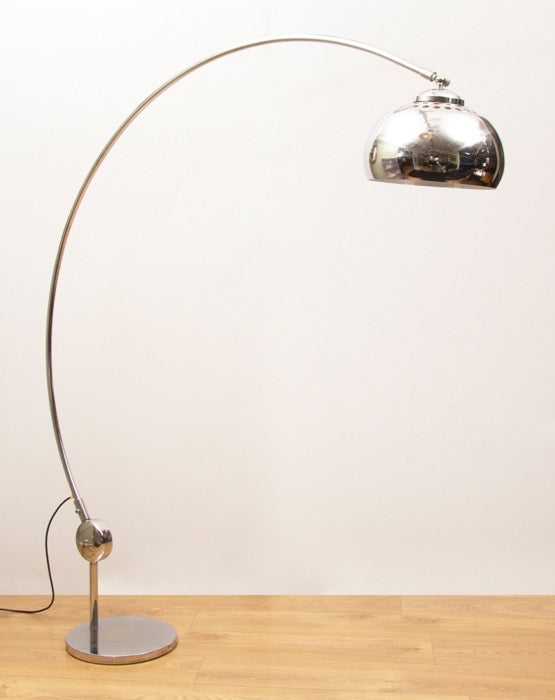 1970s Italian Chrome Arc Floor Lamp by Guzzini – retro living uk