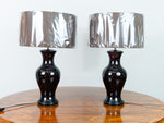 Pair of Belgium Brown Glazed Ceramic Lamps including shades