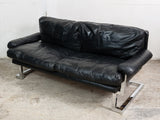 1970s Pieff Mandarin Sofa in Chrome and Black Leather by Ted Bates