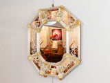 1960s Octagonal Italian Murano Venetian Floral Etched Wall Mirror