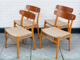 Set of 4 Hans Wegner for Carl Hansen CH-23 Beech and Teak Dining Chairs