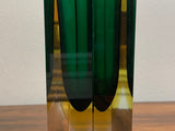 Small 1970s Green & Yellow Rectangular Murano Sommerso Glass Vase