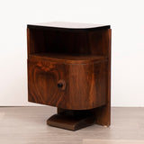 Pair of 1930s Art Deco Walnut Bedside Tables with Black Lacquered Tops