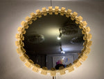 1970s German Round Bronzed Acrylic Hillebrand Lighting Illuminated Wall Mirror