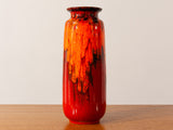 1970's West German Scheurich Red and Orange Fat Lava Vase