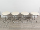 Pair of 1950's French Tubular Chrome Metal and Tan Leather Stools