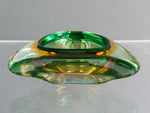 MIDCENTURY MURANO GREEN AMBER GLASS TRIANGULAR ASHTRAY