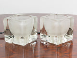 Pair of 1970's Peill & Putzler German Vintage Frosted Cube Glass Lamps