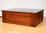 Antique Oak Plans Chest Coffee Table with Zinc Top with Wooden Casters