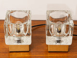 Pair of 1970's German Peill & Putzler Glass Cube Table Lamps