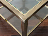 Vintage 1970s Belgium Brass & Clear Glass Square Coffee Table