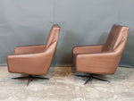 Pair of 1970s Danish Taupe Vinyl Swivel Armchairs with Chromed Steel Feet