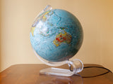 1980's World Discoverer Illuminated Scan-Globe with a curved Acrylic Stand