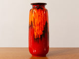 1970's West German Scheurich Red and Orange Fat Lava Vase