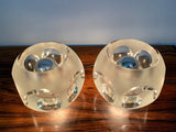 Pair of 1970s Peill and Putzler Frosted Glass Round Ice Cube Table Lamps