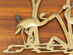 Vintage Brass Wall Sculpture of Herons in Marshland
