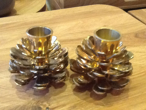 Vintage Brass Pinecone Candlestick Holders, Pair