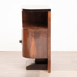 Pair of 1930s Art Deco Walnut Bedside Tables with Black Lacquered Tops
