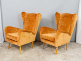 Pair of Vintage Italian Gold Wingback Lounge Armchairs, 1950s