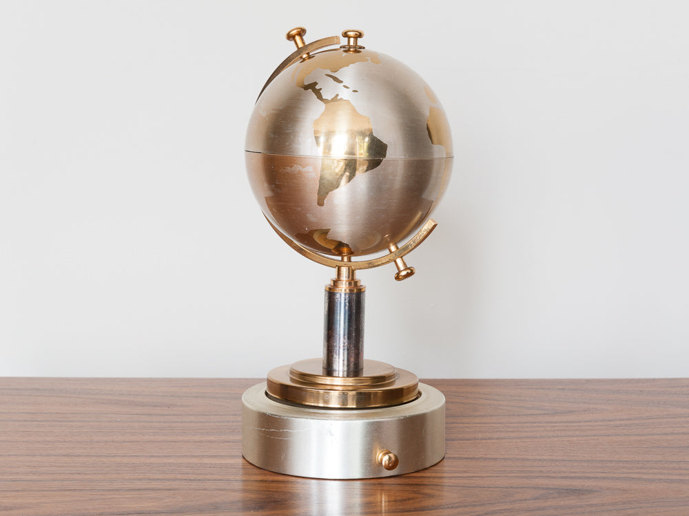 vintage globe cigarette holder Mid-century Brass c.1960 S16 Home Vintage Musical Rotating Zodiac Globe