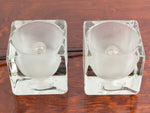 Pair of 1970s Peill & Putzler German Frosted Cube Glass Lamps