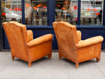 Pair of 1950's Moustache Back French Leather Club Chairs