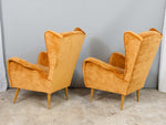 Pair of Vintage Italian Gold Wingback Lounge Armchairs, 1950s