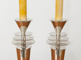 Pair of Vintage Chrome Atomic Art Deco Metropolis Candlesticks