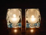 Pair of 1970s Peill & Putzler German Frosted Cube Glass Lamps