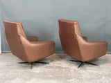 Pair of 1970s Danish Taupe Vinyl Swivel Armchairs with Chromed Steel Feet