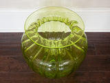 Vintage Large Bulbous Ribbed Lime Green Glass Vase