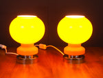 1970s Orange and White Cased Glass and Chrome Atomic Lamps