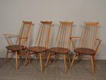 1960s Ercol Beech and Elm Oval Drop Leaf Dining Table 4 x Goldsmith Chairs