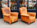 Pair of 1950's Moustache Back French Leather Club Chairs