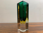 Small 1970s Green & Yellow Rectangular Murano Sommerso Glass Vase