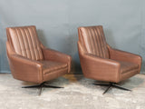 Pair of 1970s Danish Taupe Vinyl Swivel Armchairs with Chromed Steel Feet