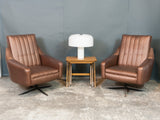 Pair of 1970s Danish Taupe Vinyl Swivel Armchairs with Chromed Steel Feet