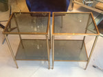 Pair of French brass and smoked glass side tables