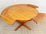 1960s Danish Dyrlund Teak Flip-Flap Pedestal Dining Table