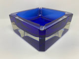 1960s Vintage Italian Murano Blue and Clear Sommerso Glass Ashtray