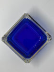 1960s Vintage Italian Murano Blue and Clear Sommerso Glass Ashtray